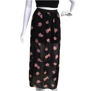 Maxi Skirt 2 Side Slit Floral Whimsigoth Dark Fairy Romantic Cottagecore Sz 4